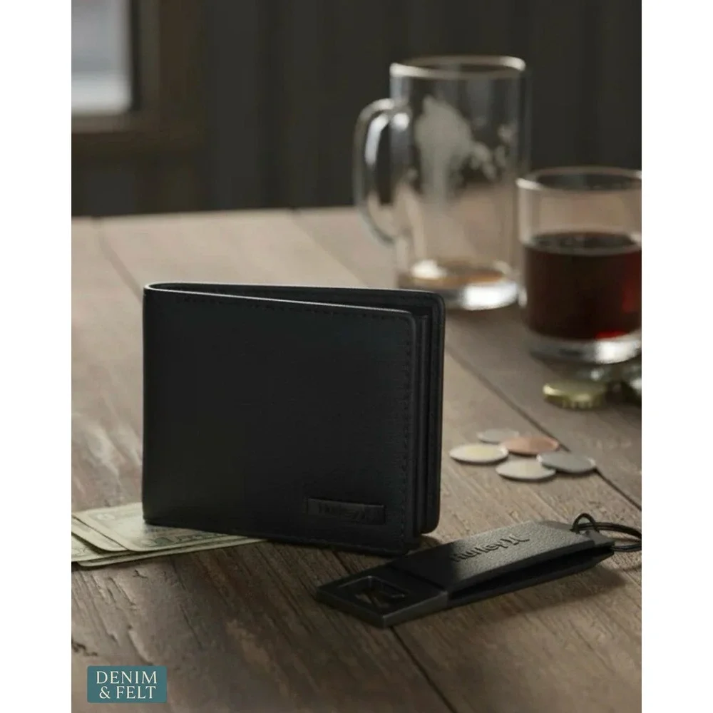 NEW Hurley RFID Bifold Wallet & Bottle Opener Keychain Gift Set Black